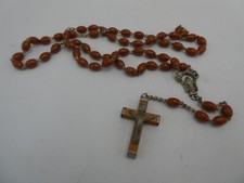 VINTAGE BROWN PLASTIC BEAD METAL CHAIN ROSARY BEADS METAL CRUCIFIX CROSS ITALY