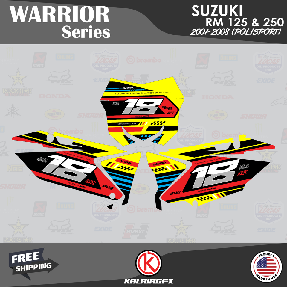 Graphics Kit for SUZUKI RM125 250 2001-08 POLISPORT RESTYLE Warrior-Red ...