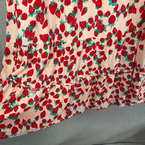 Betsey Johnson Dress Medium Pink Strawberry Print Smocked Shirred Ruffled Tiered - Picture 12 of 15