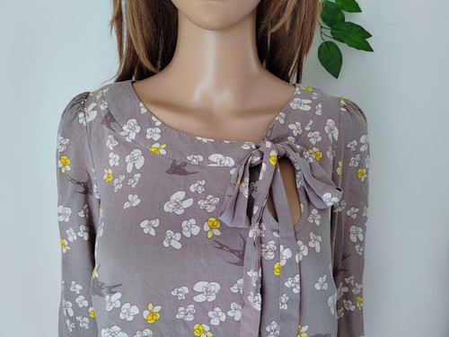 ❤️ Size 10 NEW LOOK Tall grey floral birds pattern fitted sleeves blouse top 686 - Picture 4 of 12