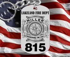 NEW DESIGN Firefighter Steel Keychain Gift, Personalized FREE w Name and Dept