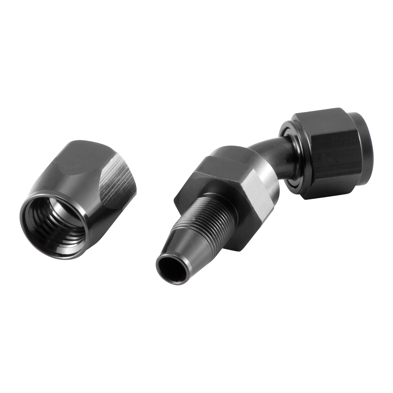 Raccordo Alluminio Anodizzato AN8 45° – Dash 8, Filetto 3/4-16UNF Per Tubi PTFE, Nero