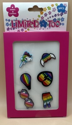 Limited Too Shoe Crocs Charms 6Pc Rainbow Unicorn, Heart, Peace And More
