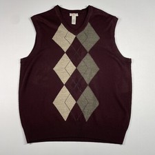 Dockers Sweater Vest Men  s Large Burgundy Argyle Acrylic V-Neck Sleeveless