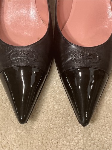 Salvatore Ferragamo Carrer Negro Niño Nero Punta Puntera Gatito Tacones 8.5 A - Imagen 4 de 7