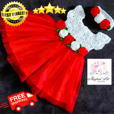 New White Red Color Handmade Crochet Baby Dress Set 12-24 Months Free Shipping.