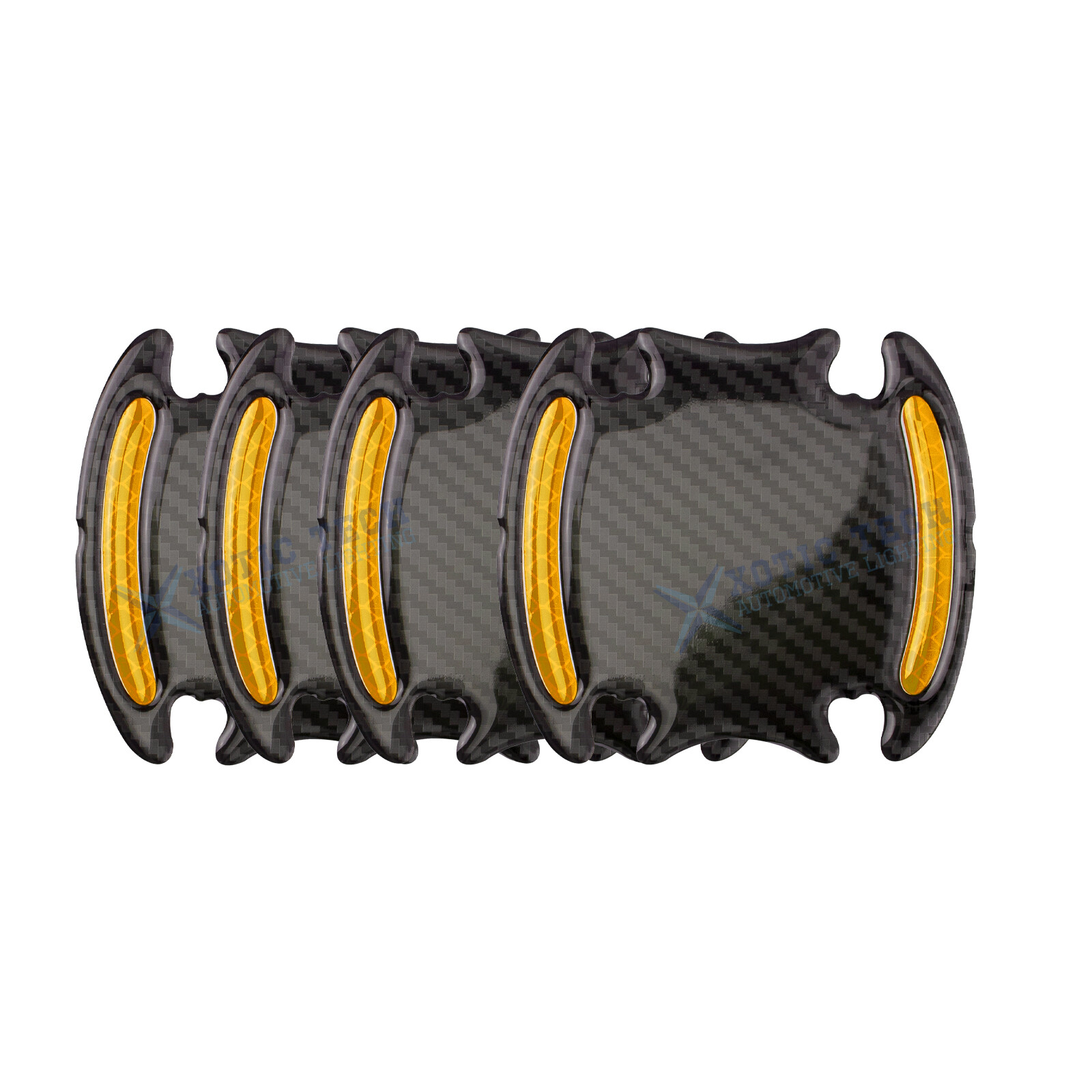 8x Yellow Carbon Fiber Reflective Car Door Handle Bowl Safety Warning Sticker