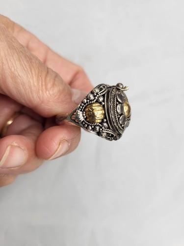 Antique Arts & Crafts Sterling Silver Poison Snuff Ring Size 8.5 - Picture 4 of 14