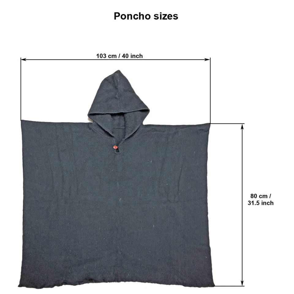 Black Llama Wool Mens Unisex Hooded Poncho Pullover Jacket Handwoven JEDI - Imagem 2 de 2