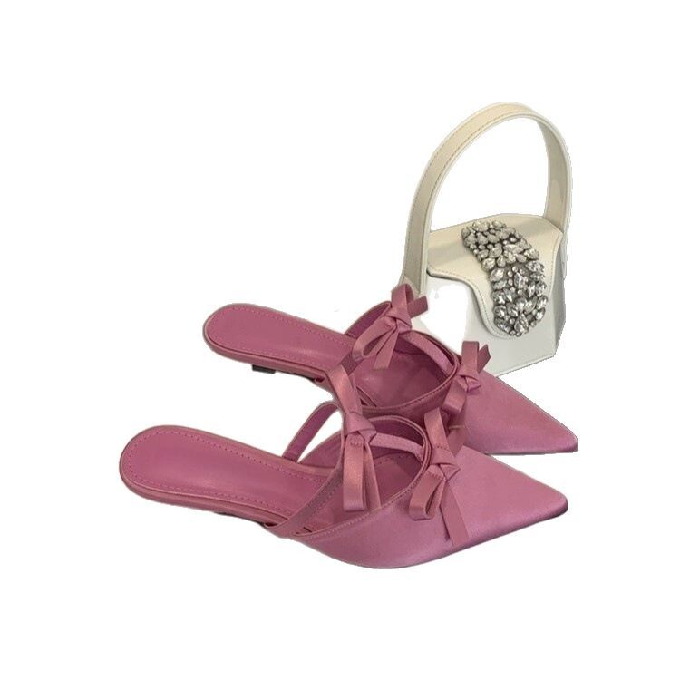 PANTOFOLA D’ORO Sandali ciabatte stile francese donna fiocco punta tacco a gattino donna