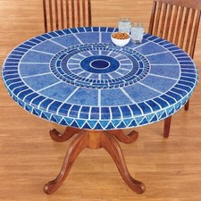 ROUND VINYL FITTED ELASTIC TABLE COVER FLANNEL BACK FITS UP TO 48" GREEN or BLUE