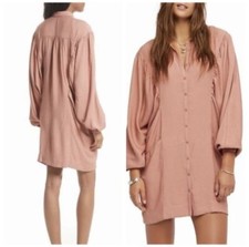 FREE PEOPLE Women's Fade Away Coral Button-Up Shirt Dress Sz XS