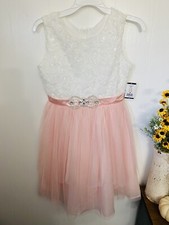 Girls Blush Pink Tulle Party Dress Size 16 Floral Sequin Bodice Formal NWT Emily