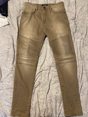 Men's Pull Bear Tan 32W 34L Slim Fit Jeans Skinny Biker UK