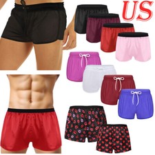 Men Silk Satin Boxers Shorts Underwear Nightwear Loungewear Pyjama Beach Panties