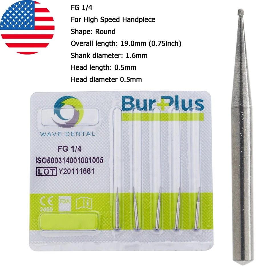 Wave Dental Carbide Burs Round For High Speed Handpiece FG 1/4 1/2 2 4 6 8 Prima - Image 3 of 4