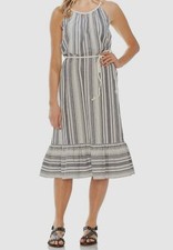 $199 Vince Camuto Women's Gray Waist Tie Stripe Halter Ruffled Dress Size S
