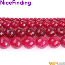 Plum Red Jade Round Faceted Loose Beads For Jewelry Making Strand 15'  Bulk Lot