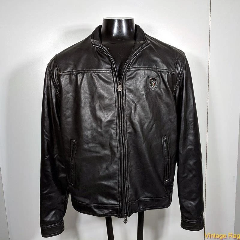 This Is It Faux Leather Bomber Jacket in Black Black / XL