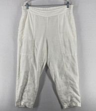 EILEEN FISHER Pants M Organic Linen Cropped Tapered Pull On Elastic Waist White