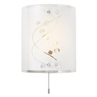 Contemporary White Glass and Clear Glass Beaded Wall Light with Pull Switch b...