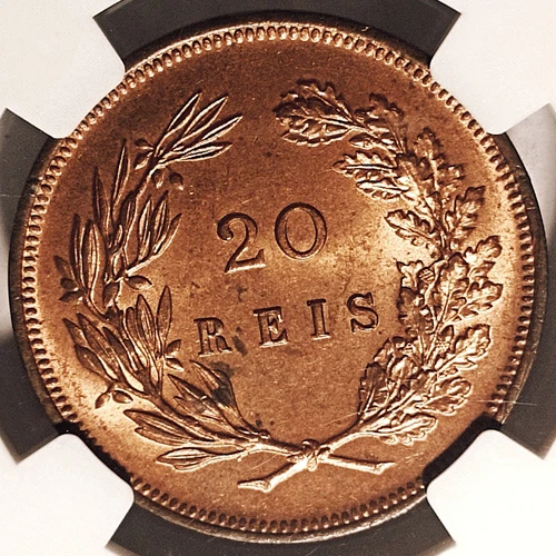 NGC MS64 RB - Portugal 20 reis 1891 coin (D. Carlos I)
