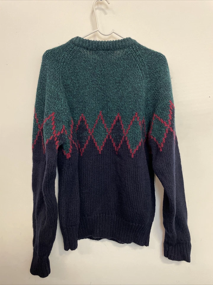 Vintage GAP Sweater Men's Medium Blue Green 100% Wool Ski Pullover Crew Neck - Image 2 of 4