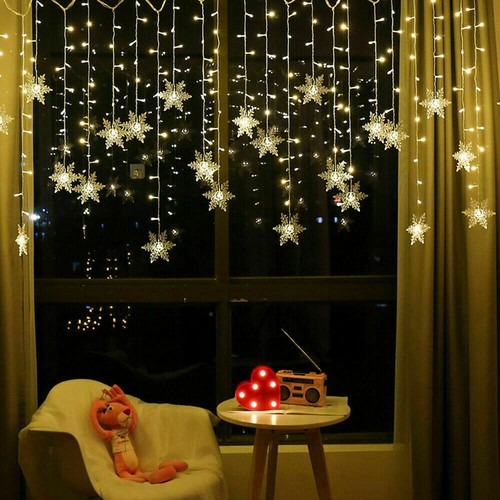 LED Star Fairy Curtain Lights String Christmas Party Wall Indoor Holiday Decor - Picture 12 of 13