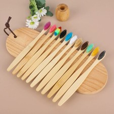 10pcs Bamboo Toothbrush Natural Organic Medium BPA Free Soft Healthy Brush