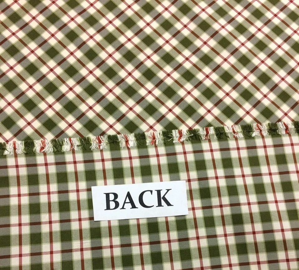DESIGNER 100% SILK CHECK THYME GREEN RED STRIPE MULTIUSE FABRIC BY THE YARD 55"W - Image 4 of 4