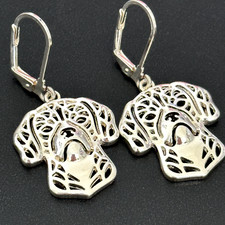 Ladies Puppy Dog Face Silver Plated Leverback Detailed Cut Out Dangle Earrings