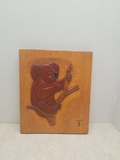 Vintage Hand Carved Koala Bear in Tree Wall Art Wooden Picture 1983 Animals