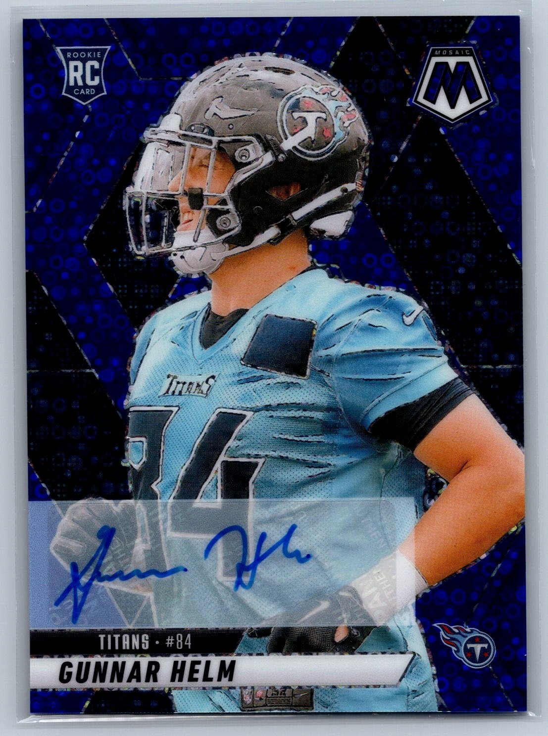 2025 Panini Mosaic - Gunnar Helm No Huddle Blue Prizm Auto Titans #394