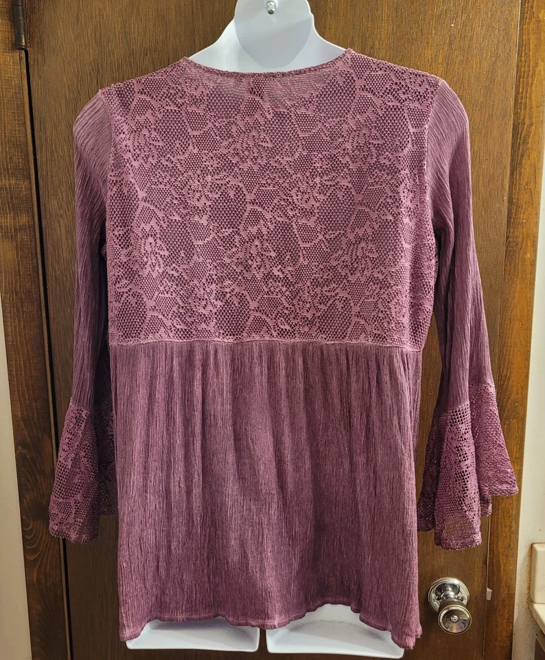 Indigo Thread Co Babydoll Top Manga Campana Tejido Encaje Boho Fairycore Festival XL Foto 4 de 4