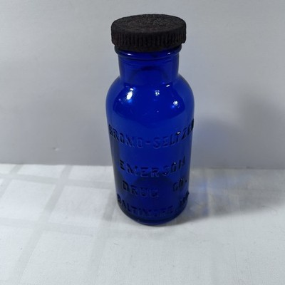 Vintage Emerson Drug Co. Baltimore MD  Bromo-Seltzer Cobalt Blue Glass Bottle