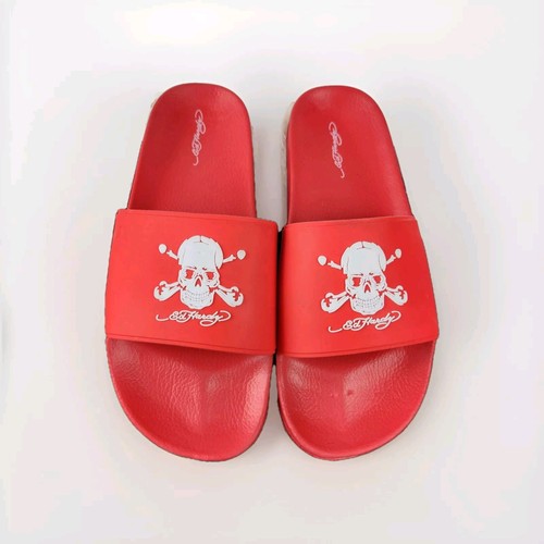 Ed Hardy Slides Darkness Skull Logo EH9041F in Red Men's Size 13 New WOT - Picture 1 of 13
