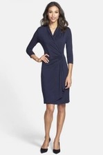 Karen Kane NWT Cascade Faux Wrap Dress Navy Blue 3/4 Sleeve Size M $118 Retail