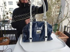 Di Berardino WALTER VALENTINO Premium Schultertasche Leder Blau Weiß Italy Neuw