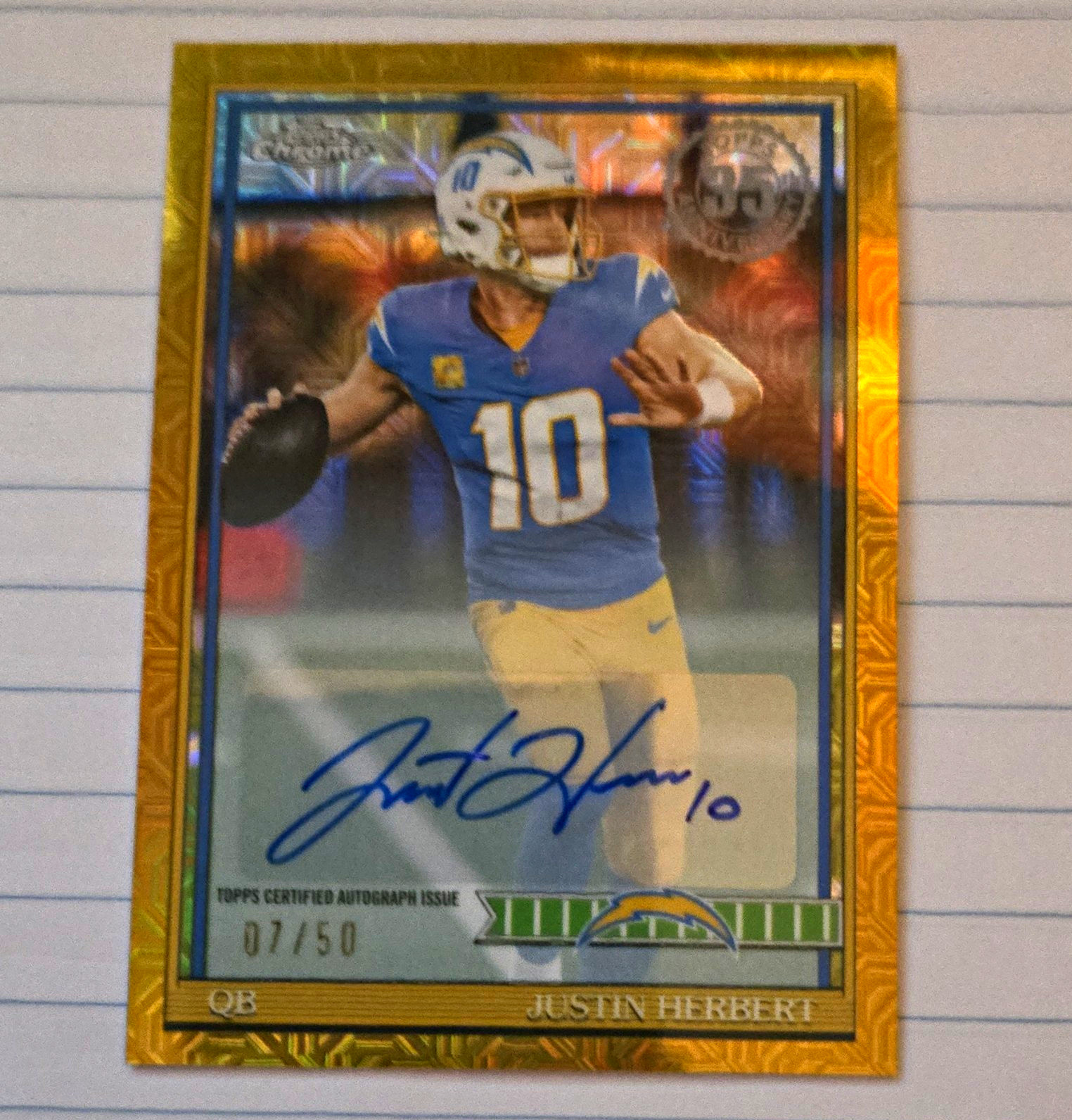 2026 Topps Chrome Gold Justin Herbert Auto 07/50 #91TC-16 Chargers NFL