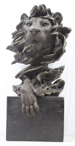 Bronze Sculpture of a Lion - Solid Marble Base - Signed - 33cm High
