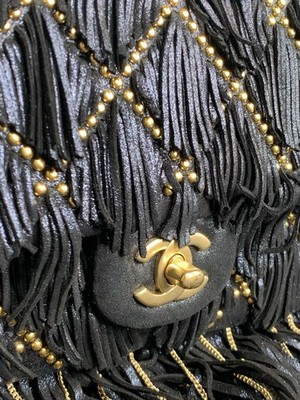 Chanel Paris-Dallas Fringe Flap Bag Studded Metallic Suede w