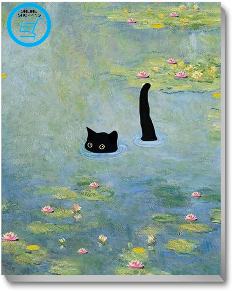 Cat Paint by Numbers for Adults, Pond Cat Painting by Numbers for Adults Canvas