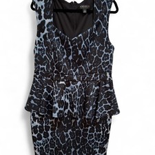 Women's Black & Blue Leopard Print Peplum Pencil Party Dress Forever 21 Sz 1X