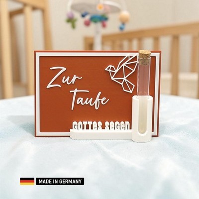 Taufe Geldgeschenk Stehkarte mit Reagenzglas Gottes Segen - Geschenk zur Taufe