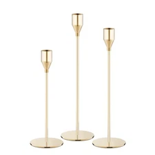 Gold Taper Candle Holders, Set of 3 Metal Candlestick Holders for Candle Stic...