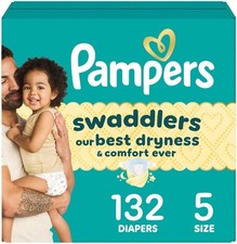 Pampers Swaddlers Diapers, Size 5 20-37 lbs , 132 Count, Hypoallergenic, Abso