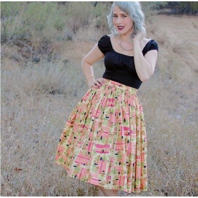 Pinup Couture Tiki Jenny Skirt Size XL Yellow Rockabilly Retro Swing Full Skirt