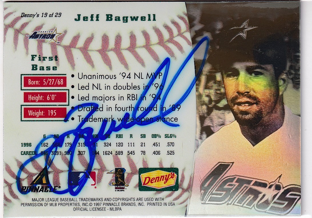 1997 Pinnacle Denny's Holograms #19 Jeff Bagwell Houston Astros BASEBALL Card