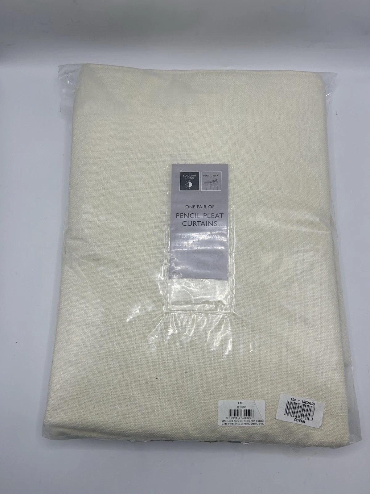 John Lewis Textured Weave Pencil Pleat Curtains W117cmxD137cm Cream