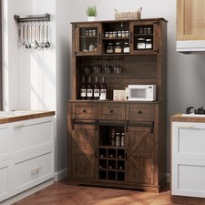 72" Coffee Bar Cabinet w/ Wine Bottle Rack, Microwave Countertop, 3 Drawers